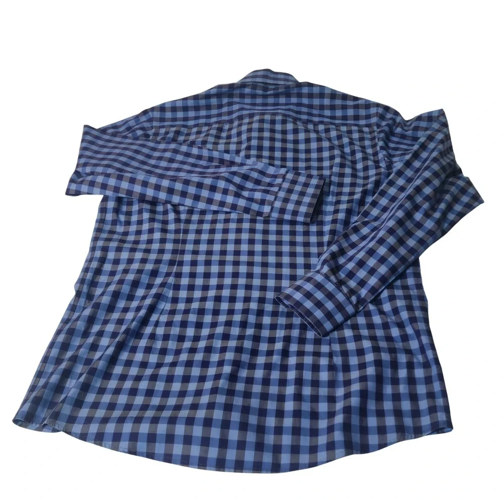 Eton Dress Shirt Mens 15.5 Blue‎ Gingham Check Contemporary Fit Long Sleeve M